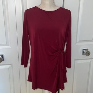 3/4 sleeve side tie maroon cranberry round neck top